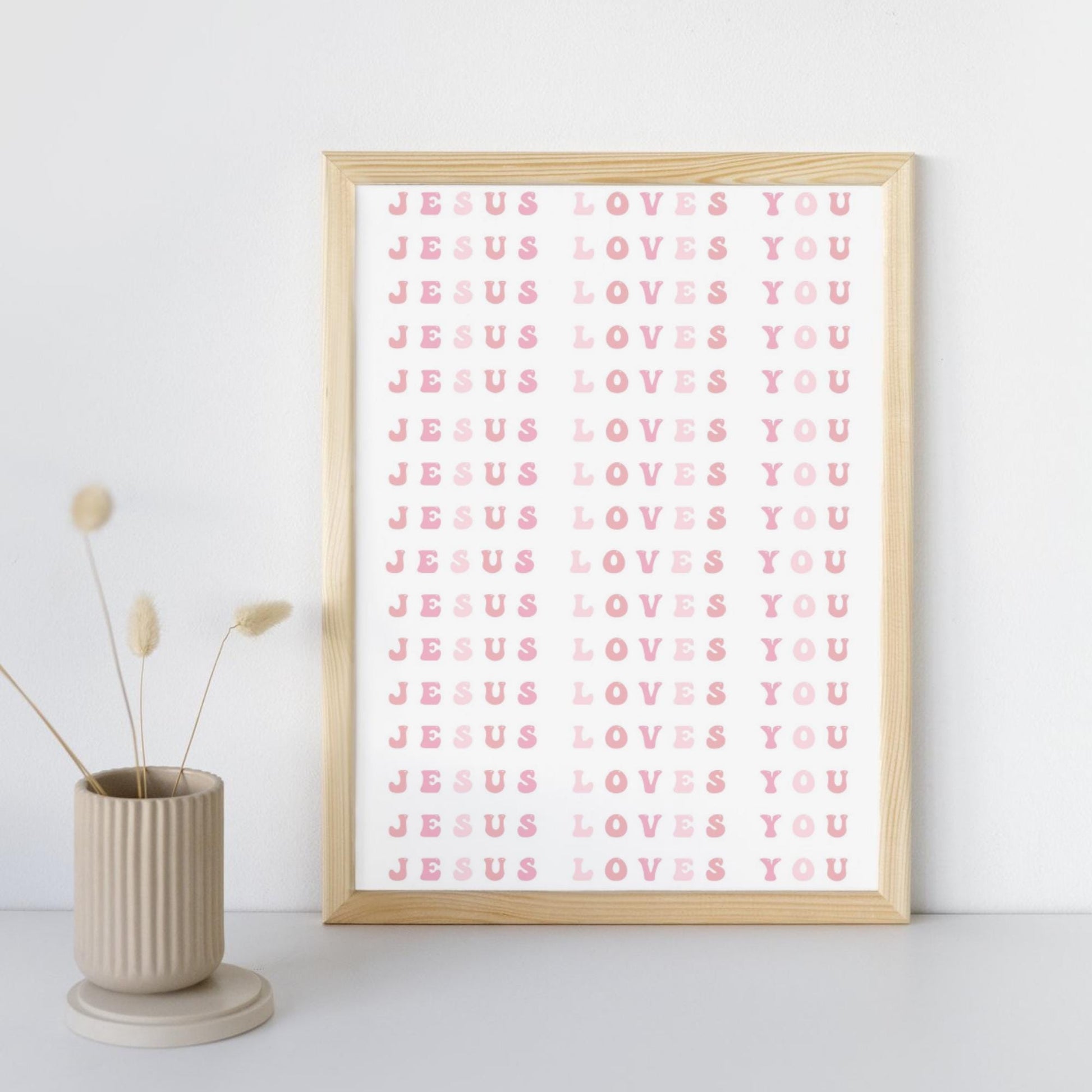 Minimalist Multicolored Jesus Loves You Pink Printable Wall Art| Bible Affirmation, Faith, Christian, Modern, Aesthetic, Girls room, nursery